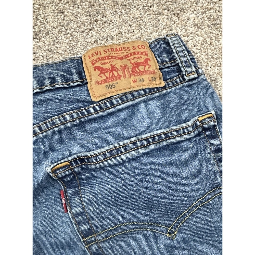 Levi's 505 Regular Fit Jeans Men's 34x32 Blue Denim Cotton 5-Pocket Straight Leg